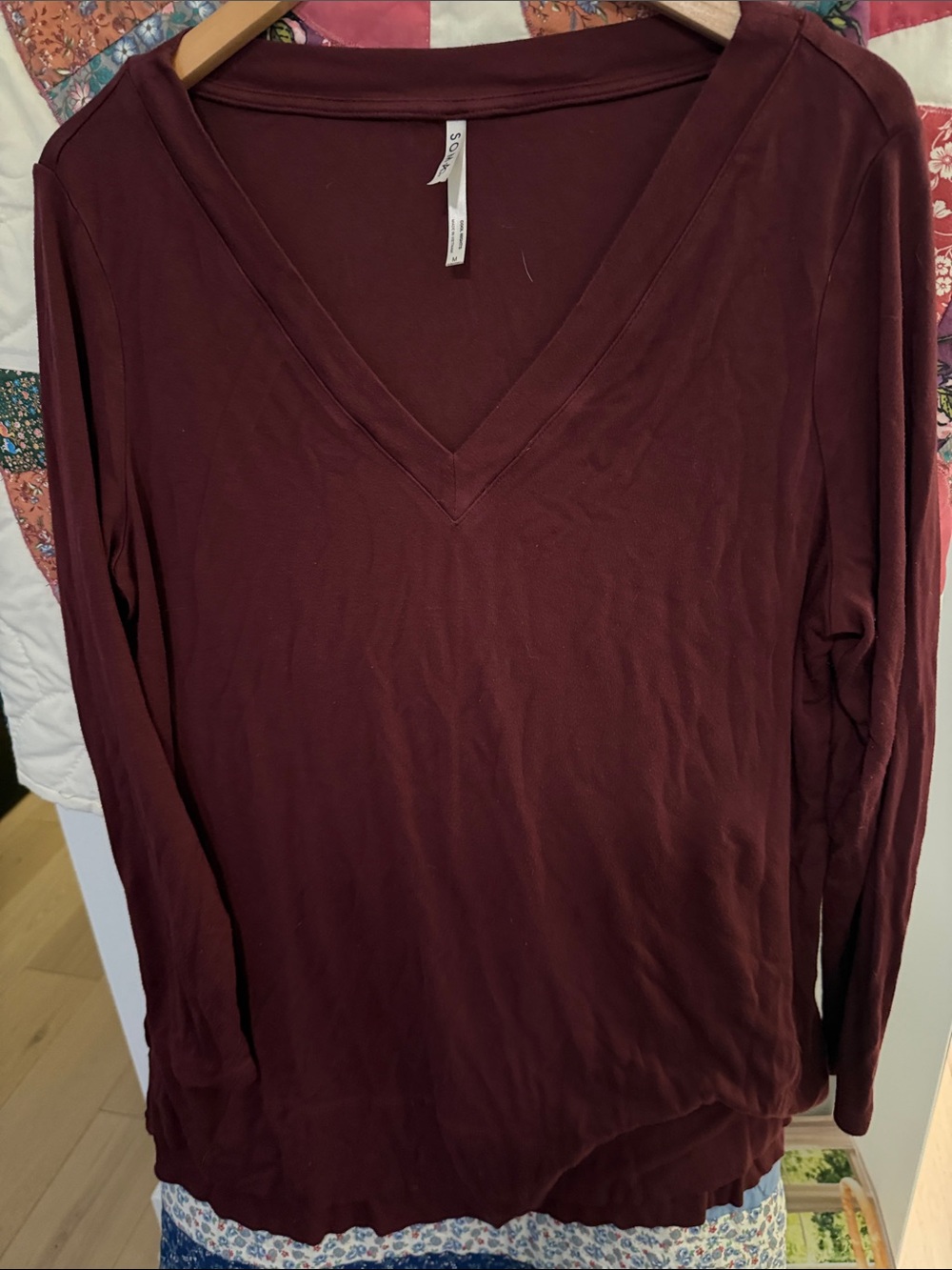 Soma Long Sleeve V-Neck Tee in Deep Wine